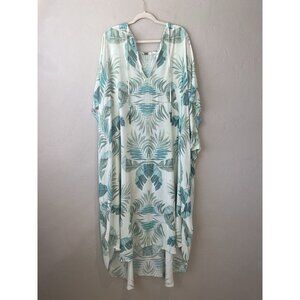 Vacances Beach Swim Coverup Palm Leaf 100% Silk‎ Cream Caftan kimono resortwear